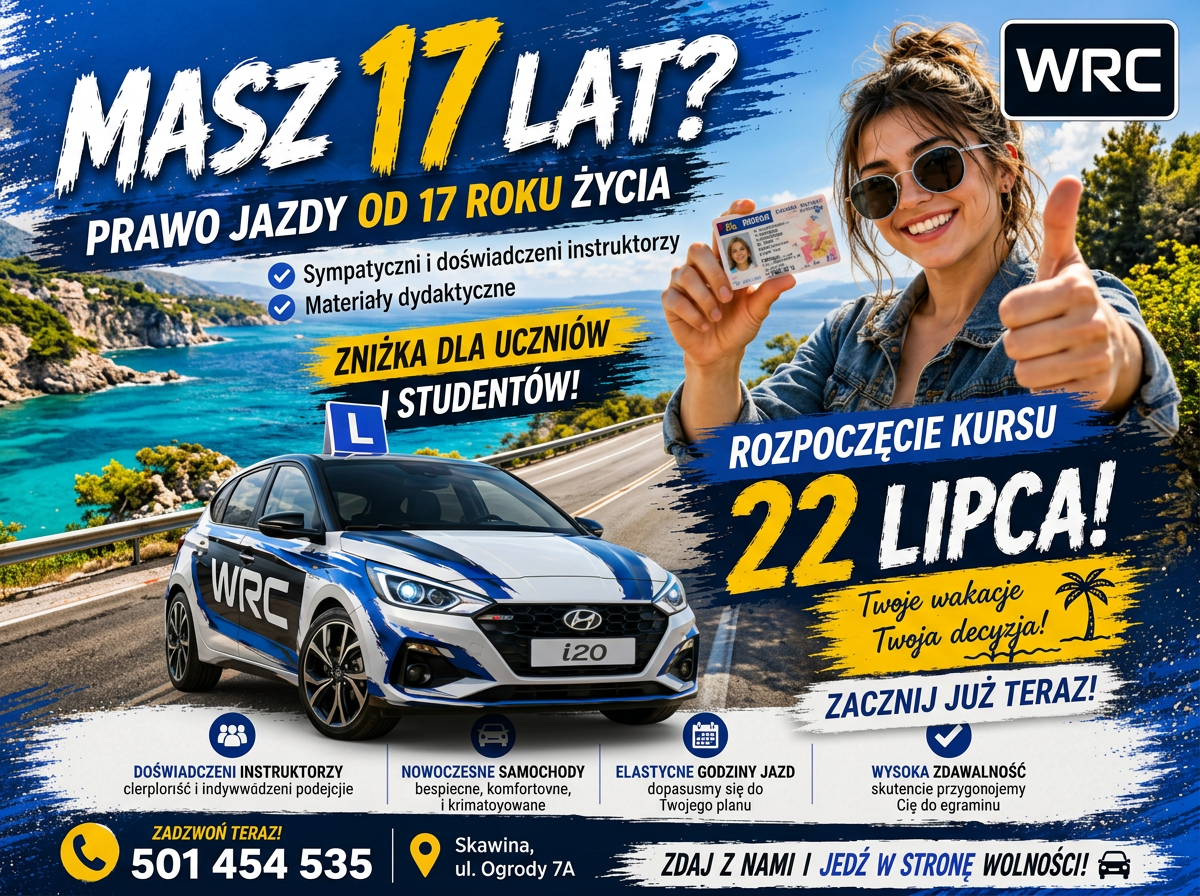 Plakat: prawo jazdy od 17 lat